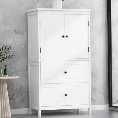 Bathroom Storage Cabinet, Cabinet With Two Doors And Drawers, Adjustable Shelf, MDF Board, White