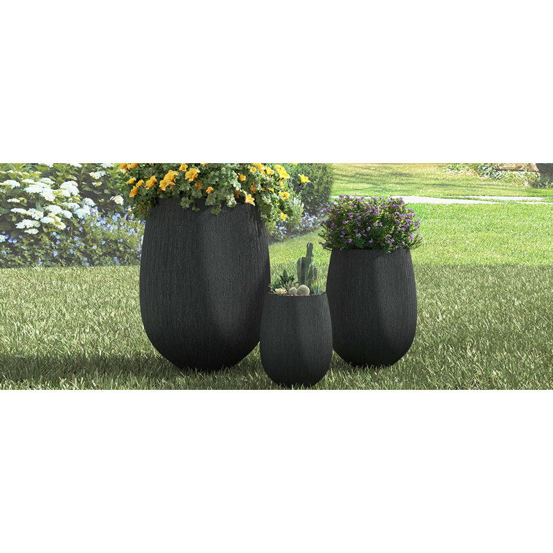 Ensemble de 3 pots à fleurs d'extérieur légers en forme d'œuf avec trous de drainage et bouchon en caoutchouc MGO en forme d'œuf pour jardin, piscine, piscine et intérieur