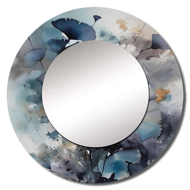 Blue And Flowers Bouquet Interpretation - Floral Bouquet Round Mirror Wall Decor_MTMIR62561, 23 po x 23 po