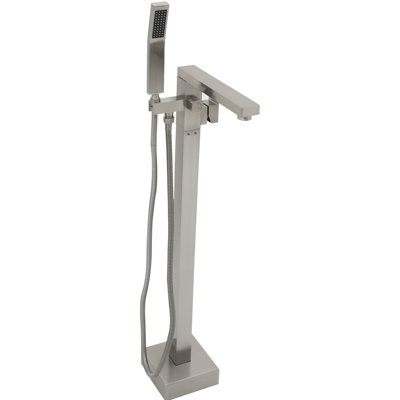 Brushed Nickel Tub Faucet With Handheld Shower, Solid Brass Build, Dual - Temperature Ceramic Valves, 360 + 90 Spout Movement, Splash Flow Floor Mounted Filler Hand Appearance, Core, Precise
