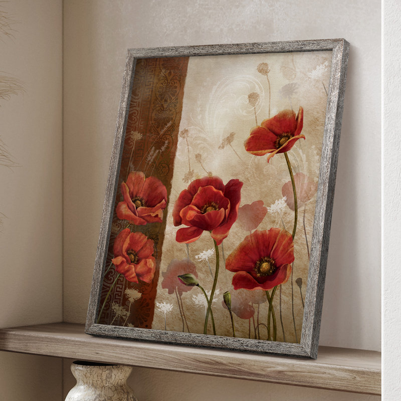Wild Poppies I, reproduction encadrée - bois massif, H 30 po x l 24 po