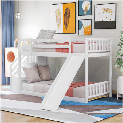 Twin Over Twin Bunk Bed With Convertible Slide And Stairway