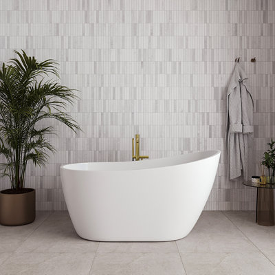 55" Streamline Soaking Glossy White Freestanding Tub With Internal Drain