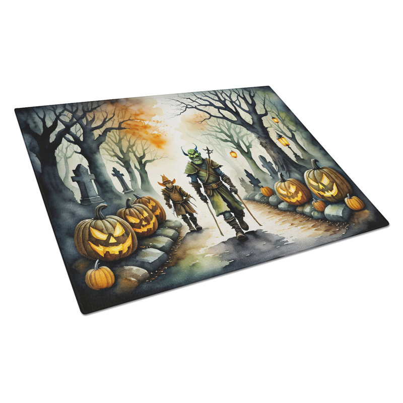 Orcs Spooky Halloween Glass Cutting Board Large