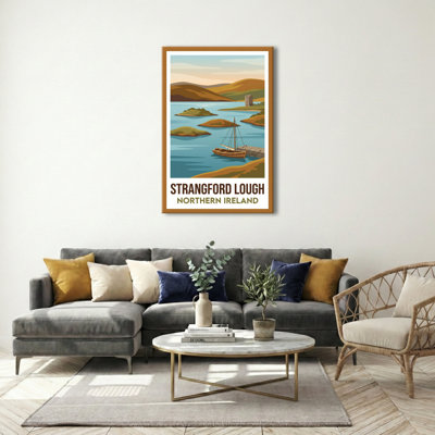 Strangford Lough, Northern Ireland - Romantic Coastal Travel Poster, Vintage Seascape Print. Giclee Print On Wrapped Canvas. Wall Art, Home Decor - Natural Landmarks, Northern Ireland - Wrapped Canvas Print
