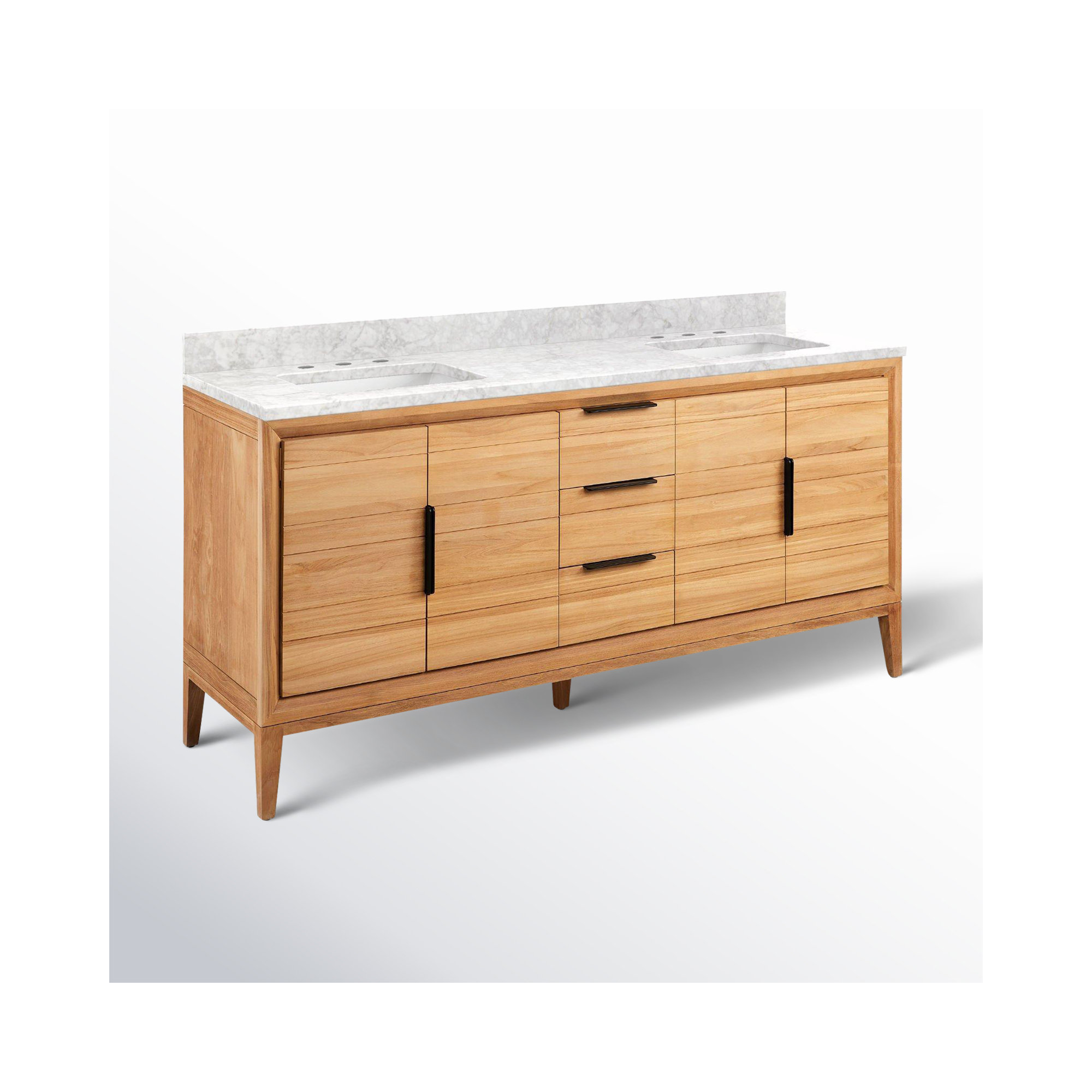 Aliso 72" Double Bathroom Vanity, Carrara Marble, 8" Widespread, Natural Teak