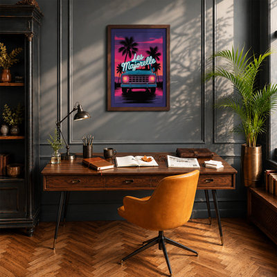 Neon Sunset Truck Retro - Framed Print