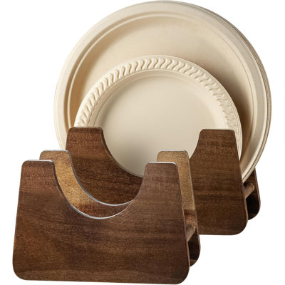 2 PCS Acacia Wood Foam Plate Storage Organizer