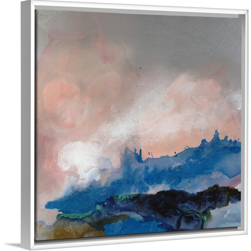 « blue etude ii », peinture sur toile, Cadre flottant blanc, H 21,7 po x l 21,7 po x P 1,75 po