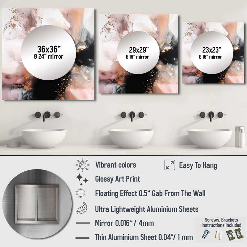 Bohao - Miroir carré abstrait en marbre pour décoration murale, 29 po x 29 po