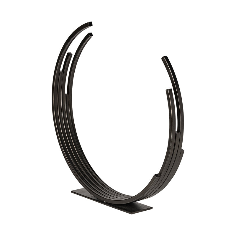 Rew 20" Black Iron Modern Abstract Tabletop Sculpture, 20" H x 3.2" W x 20.5" D