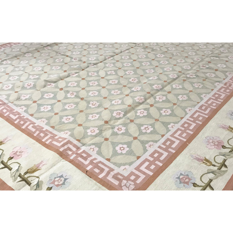 Hand-Knotted High-Quality Green and Green Area Rug