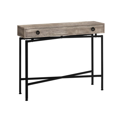 Table d'appoint taupe avec base en métal noir et grand tiroir de rangement, pour le salon de la chambre à coucher, l 42,5 po x P 12 po x H 32,5 po, pièce moderne - métal, tiroir