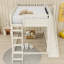 Lit mezzanine en bois avec glissoire, tablettes de rangement et échelles-699777331-699777329