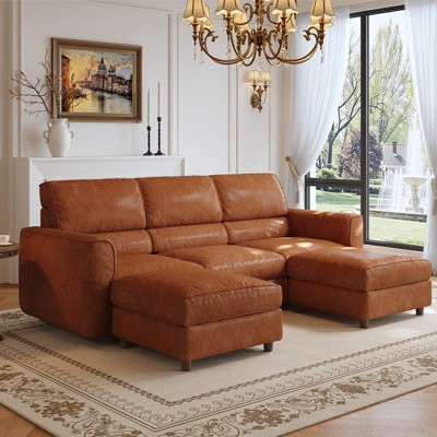 Convertible Modular Couch with Storage Seats and Ottoman, Adjustable Backrest Faux Leather Sofa Set for Living Room