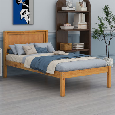 Base de lit plateforme avec tête de lit, support à lattes de bois