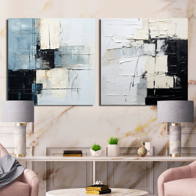 Art moderne scandinave noir et beige - ensemble de 2 collages carrés de peinture abstraite