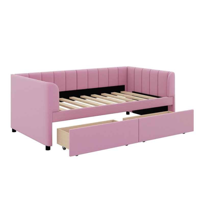 Twin Size Upholstered Daybed With Drawers, Pink