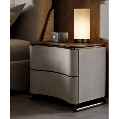 Simple Style Curved Bedside Table With Walnut Wood Surface Suitable For The Bedroom