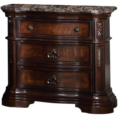 Traditional Bedroom Nightstand With Faux Marble Top,  Wood 3-Drawer Nightstand Table, Walnut