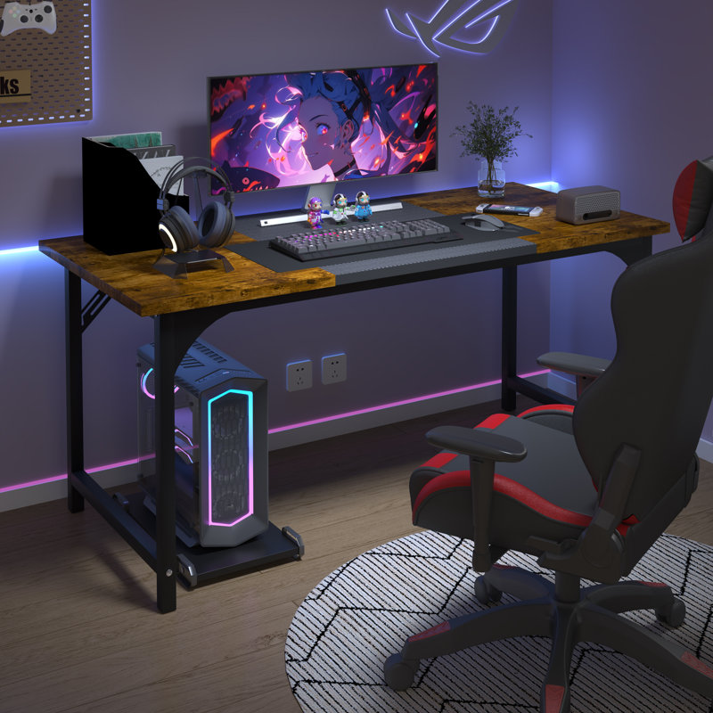 Modern Computer Desk, Large Office Desk Computer Table Study Writing Desk Workstation For Home Office,Black Metal Frame
