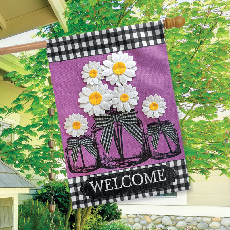 Daisy Jars Burlap House Flag