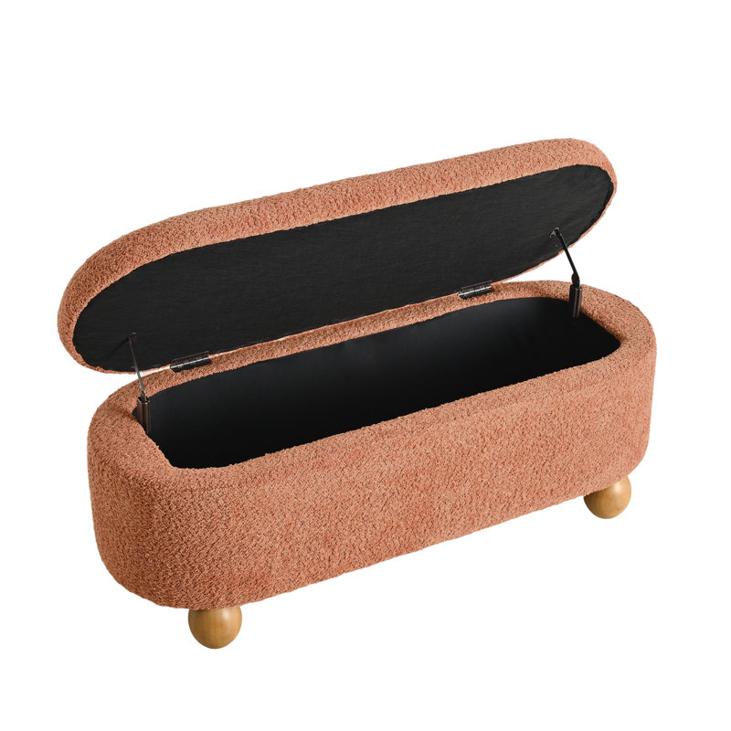Banc de rangement moderne ovale avec pieds sphériques pour le hall d'entrée et le salon, Orange