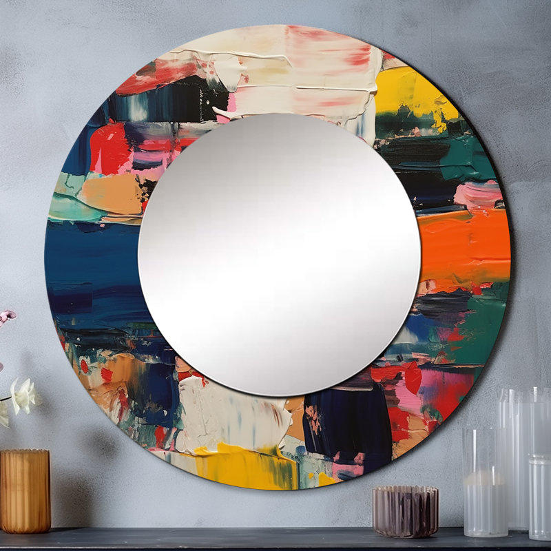 «Red Blue Cubist Fusion - Cubism Unique Wall Mirror, Red Round Mirror, Printed Metal Art, 36 po x 36 po