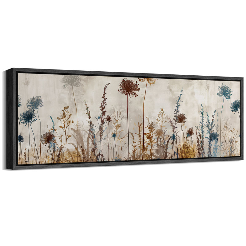 Fleurs sauvages vibrantes, fleurs sauvages, tons neutres, H 20 po x l 60 po, Noir, noir, noir, noir