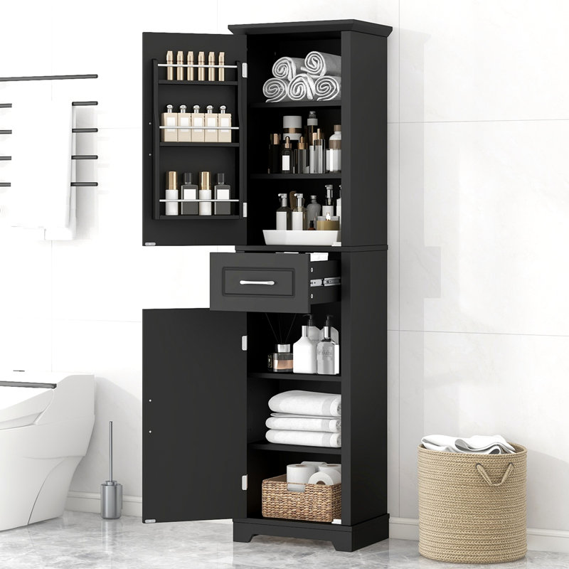 Tall Bathroom Storage Cabinet, Freestanding Storage Cabinet With Two Doors And Adjustable Shelves, Door Shelve Design, Black