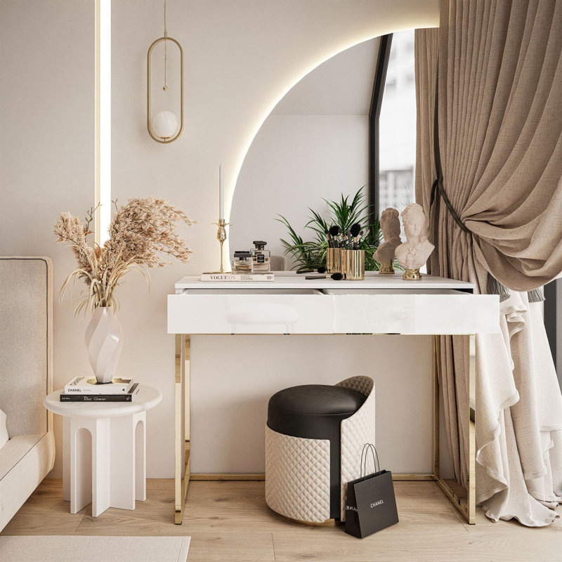 Dalshawn Dressing Table with Mirror, White/White