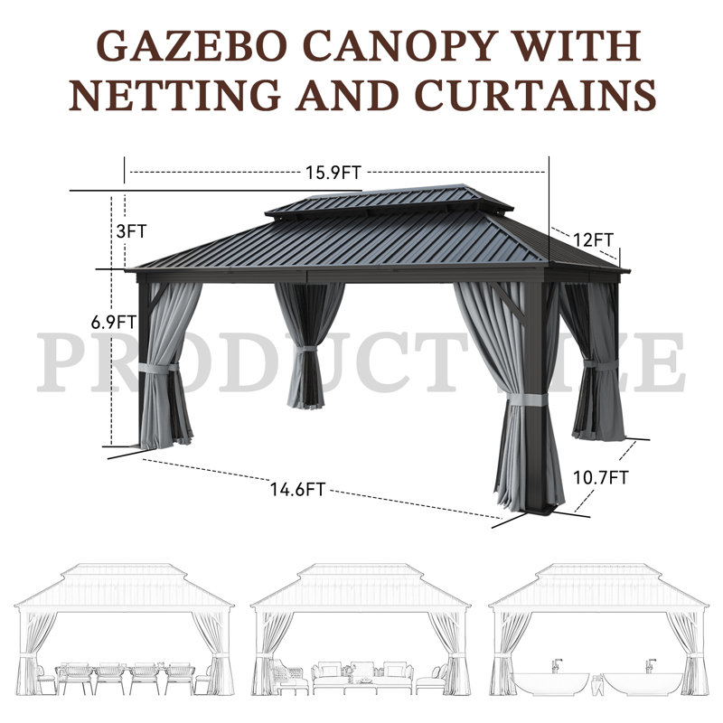 16 Ft. W X 12 Ft. D Metal Patio Gazebo