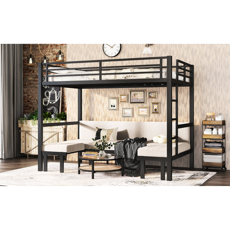 Lit superposé simple en métal noir TG, lit escamotable inférieur pour une utilisation flexible dans la chambre à coucher, garde-corps moulé d'une seule pièce sur le dessus, conception de lit réducteur de bruit, utilisation de l'espace, plateau avec garde-corps renforcé, facile