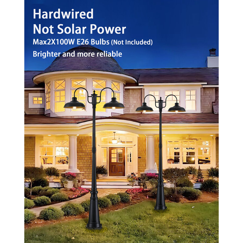 Dusk To Dawn Outdoor Lamp Post Light 2-Head, Outdoor Post Light Street Light Post For Outside With Sensor, Waterproof Black Farmhouse Pole Lighting Fixture For Backyard Garden Patio Driveway