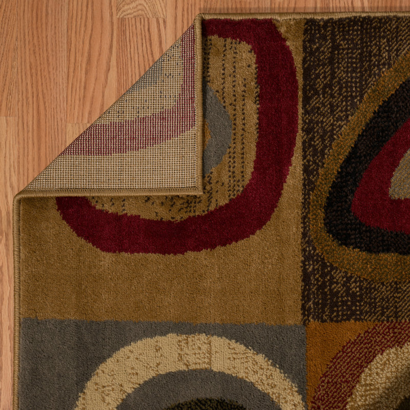 Tapis brun / beige / vert à motif géométrique Bahr, Tapis de couloir : 1 pi 11 po x 7 pi 2 po