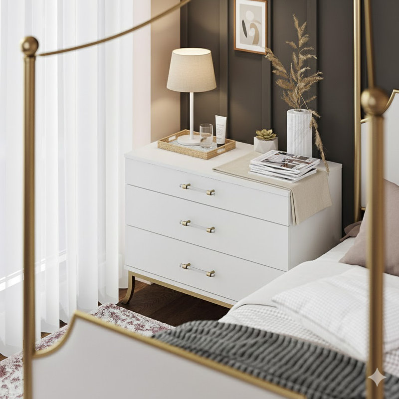 Zedazoom 3-Drawer Dresser With Clear Acrylic Rod Handles | Wayfair