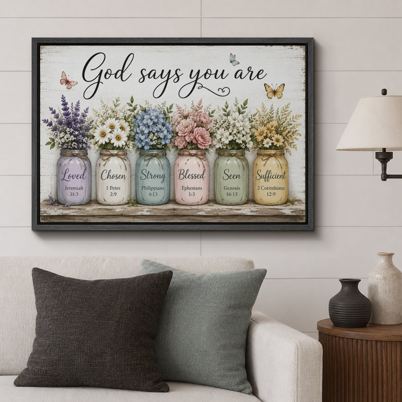 «God Says You Are Floral», œuvre d'art, impression sur toile encadrée, H 24 po x l 36 po x P 1,5 po, Cadre noir