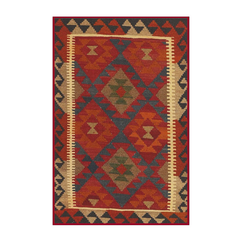 Tapis rouge / brun / bleu Southwestern, Rectangle 7 pi x 10 pi