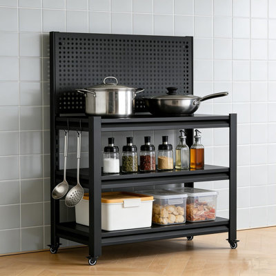 Kitchen Storage 3 Tier Rolling Cart,Microwave Stand With Storage,Carts With Wheels,Microwave Cart,Storage Shelf Rack,Coffee Cart,Utility Cart On Wheels,47.2" H*33.46" W*18"