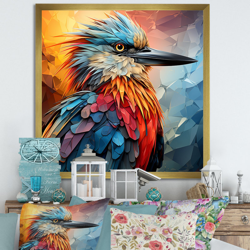 «Bird Cubist Skies I» sur toile, H 36 po x l 36 po x P 1,5 po, Cadre doré simple