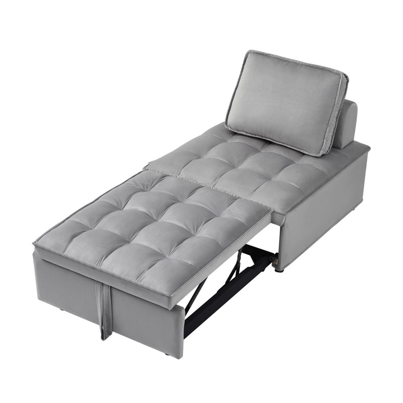Canapé-lit convertible en velours, siège simple avec coussin de dossier, dossier amovible, pour le salon et la chambre à coucher, ensemble de lit inclinable gris de 68 lb, velours, rembourrage en mousse, chambre, dortoir