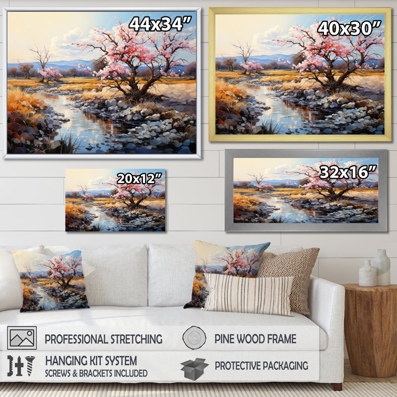 «Vangogh Blossoming Almond Trees II» par Vincent Van Gogh - peinture sur toile, Toile tendue, H 30 po x l 40 po x P 1,5 po