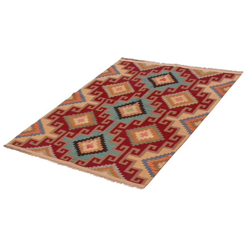 Tapis rouge foncé en laine nouvel âge 4 pi 11 po x 6 pi 7 po Kokou