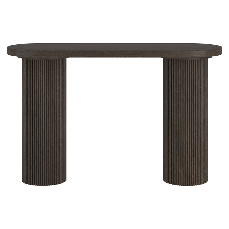 Isa 55" Wide Oval Fluted Console Table in Brown Oak, Brown