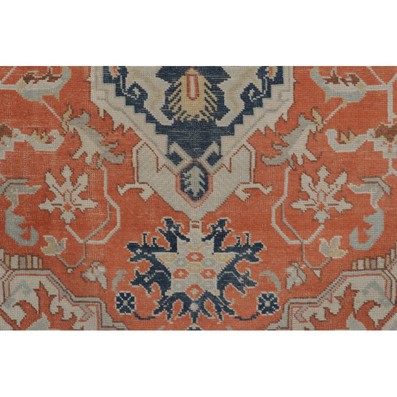 Antique Afghani Heriz Medallion Rug In Orange And Blue Tones - Rug & Kilim