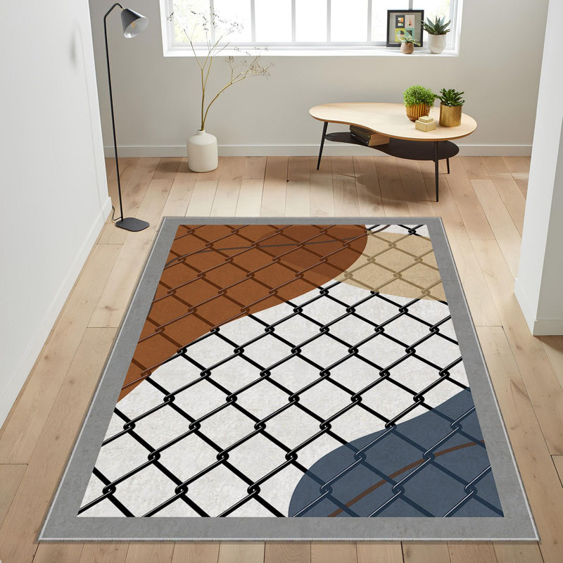Stylish Woven Area Rug, 4.6 x 7.2 Feet, 100% Polyester, 740 g/m² | Non-Slip Felt Dot Underside, Easy to Clean, Machine Washable at 86°F | Perfect for Living Room, Bedroom, and Dining Areas, Durable & Elegant Design