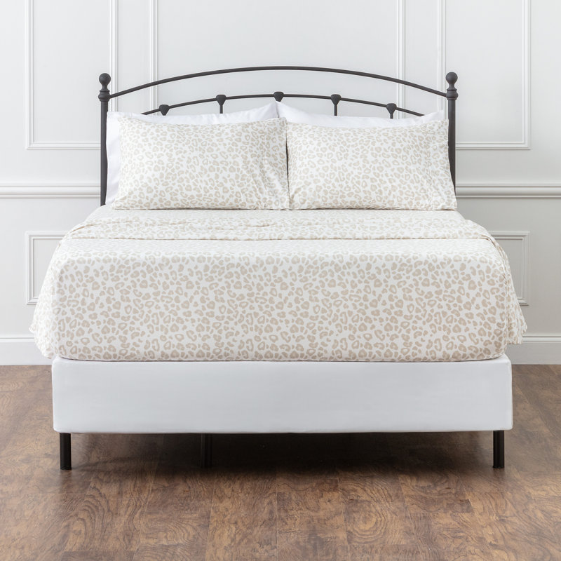 Leopard Ultra Soft Leopard Print Microfiber Percale Sheet Set, Queen Sheet Set + Fitted Sheet + 2 Pillowcases