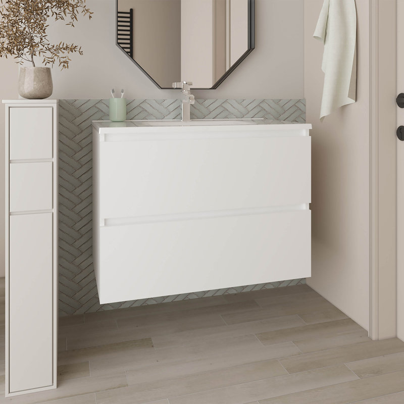 Meuble-lavabo 2 tiroirs, blanc, Blanc