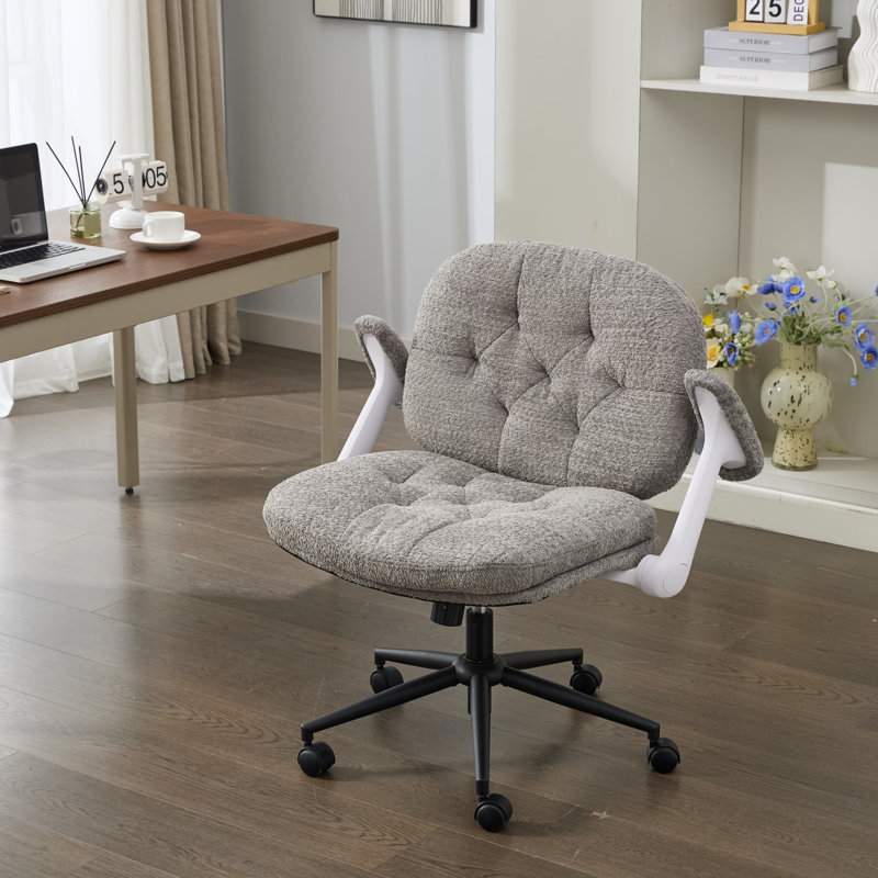 Chaise de bureau à pieds croisés avec accoudoirs rabattables, roues pivotantes et hauteur réglable, Gris, Gris