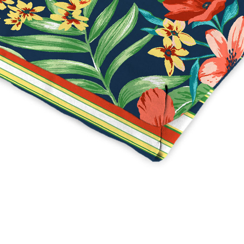 Reversible Outdoor Chair Cushion with Ties, Green Floral